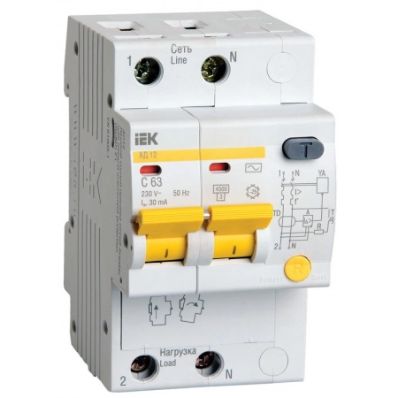 Автоматический выключатель дифференциального тока IEK АД12 2Р 25А 30мА (MAD10-2-025-C-030)