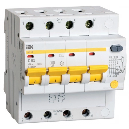 Автоматический выключатель дифференциального тока IEK АД14 4Р 25А 30мА (MAD10-4-025-C-030)