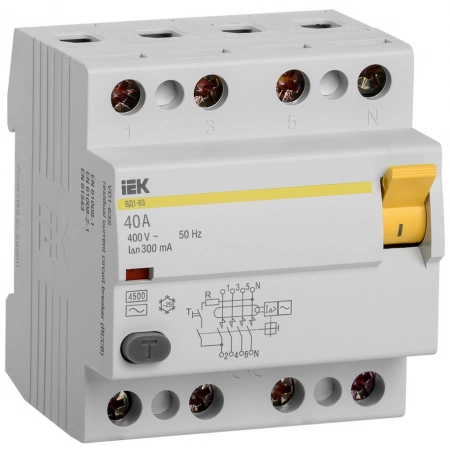 Выключатель дифференциального тока IEK ВД1-63 4Р 40А 300мА (MDV10-4-040-300)