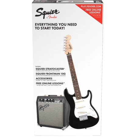 Комплект: электрогитара (черная) + комбо 10Вт + акс Fender Squier Stratocaster® Pack, Laurel Fingerboard, Black, Gig Bag
