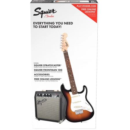 Комплект: электрогитара (санберст) + комбо Fender Squier Stratocaster® Pack, Laurel Fingerboard, Brown Sunburst, Gig Bag