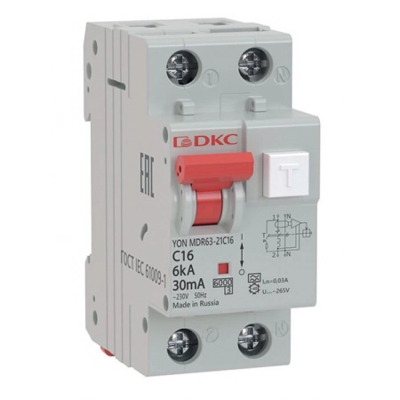 Модульный автоматический выключатель дифференциального тока ДКС АВДТ YON MDR63 C10 2P 300mA (MDR63-24C10-A)